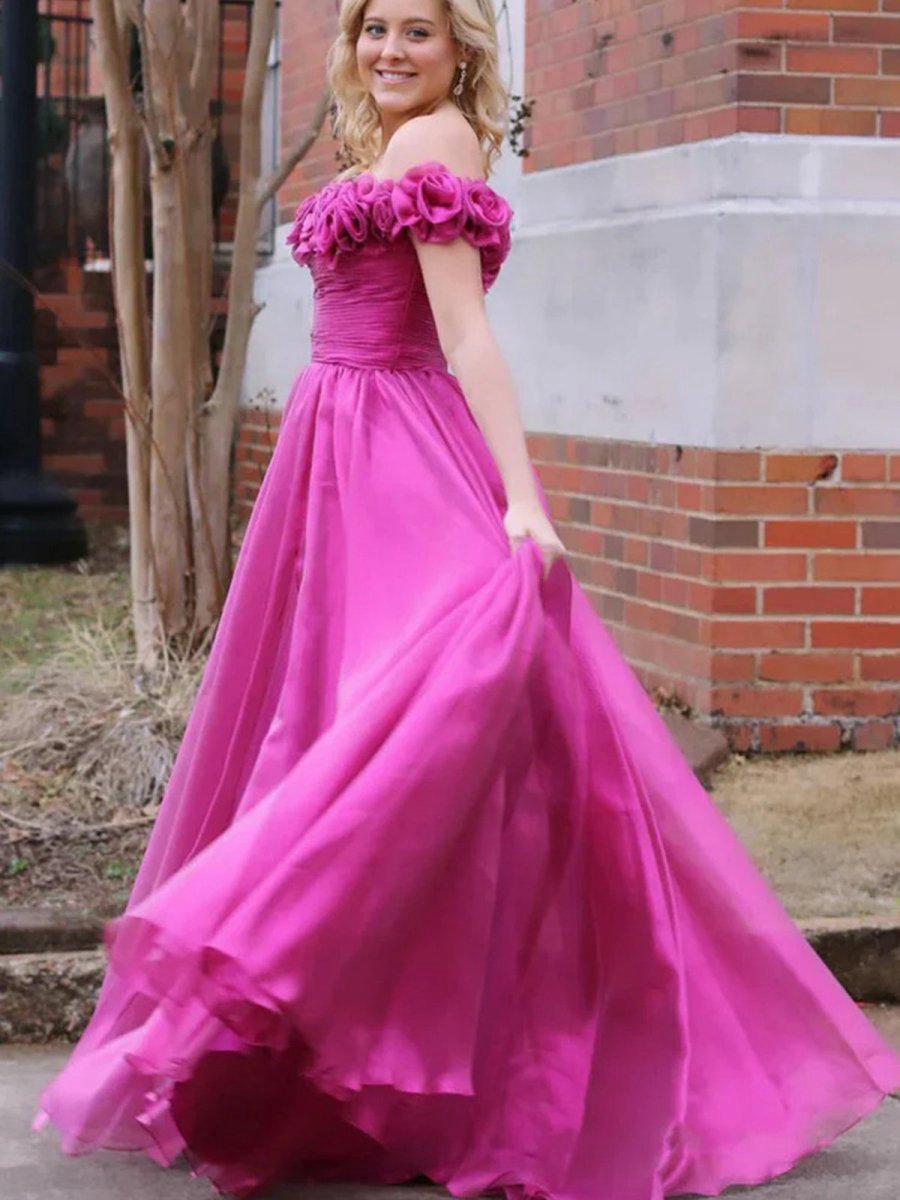 Off the Shoulder A-line Prom Dresses with 3D Floral