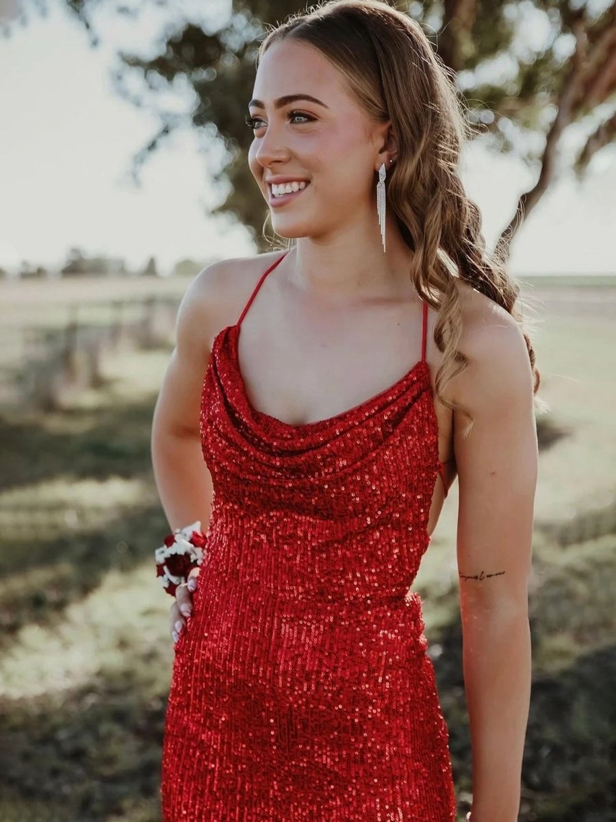 Halter Mermaid Sequins Prom Dresses with Split