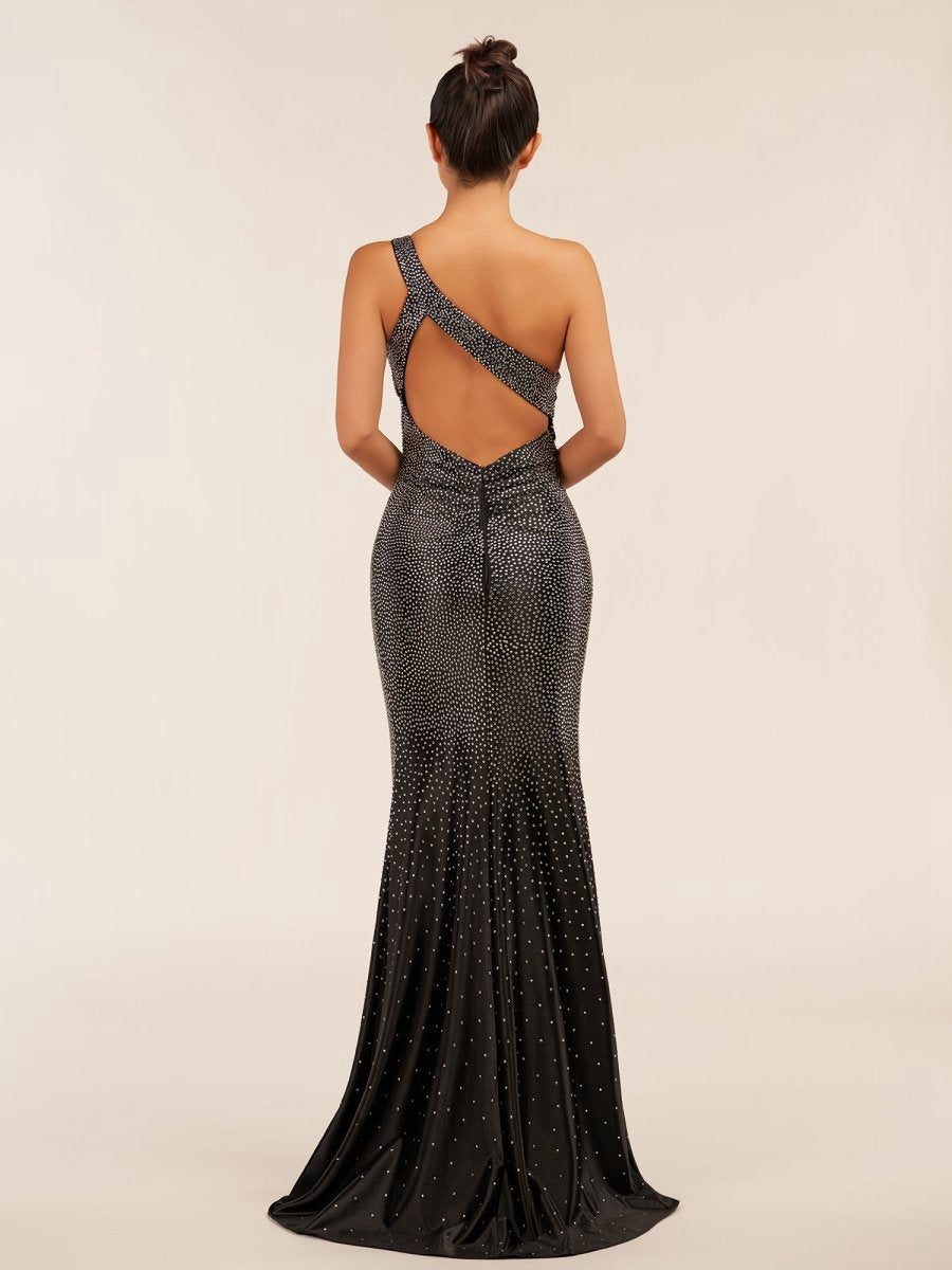 One Shoulder Sheath Beaded Prom Dresses with Split