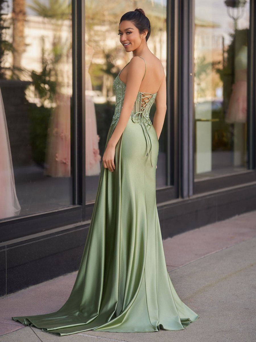 Spaghetti Straps Mermaid Appliqued Prom Dresses with Split
