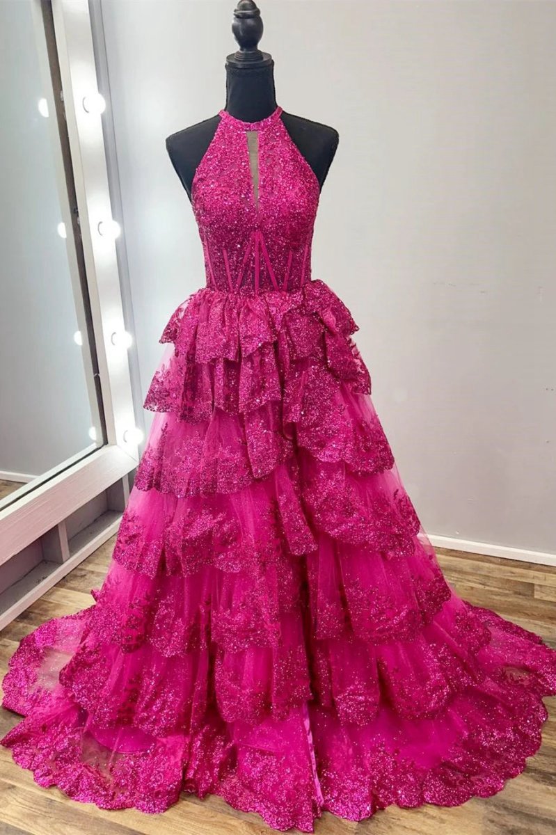 High Neck Sleeveless Empire Lace Tie Long Formal Dresses