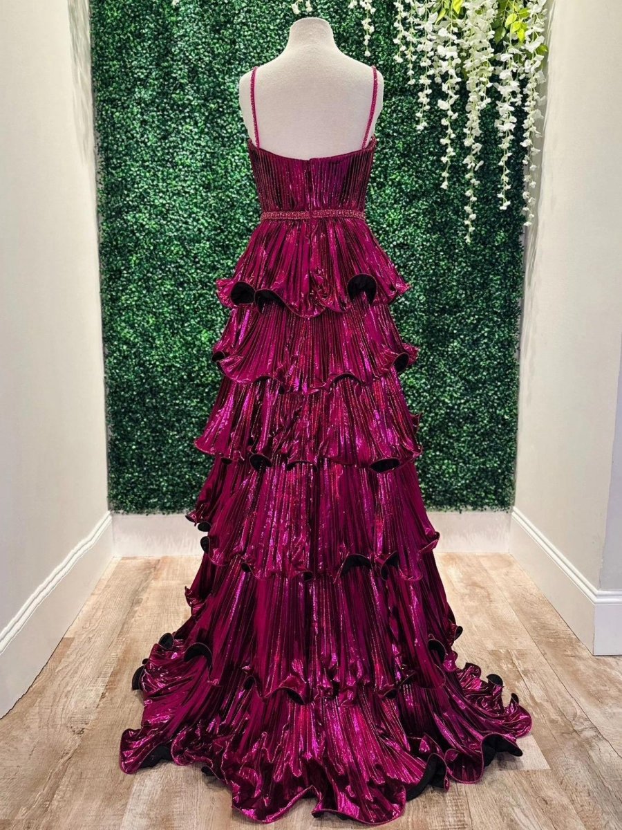Sweetheart Spaghetti Straps Tie A-line Metallic Prom Dresses