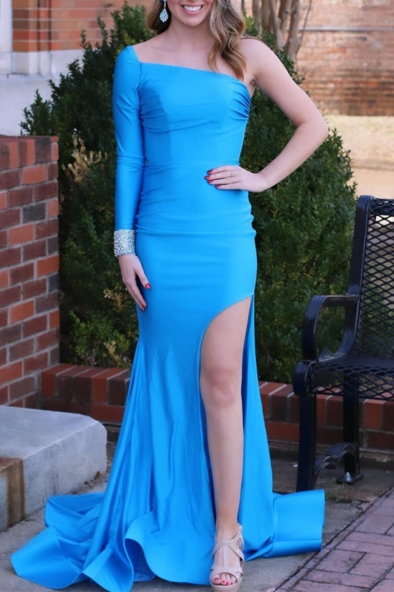 One-Sleeve Mermaid Long Gown with Slit