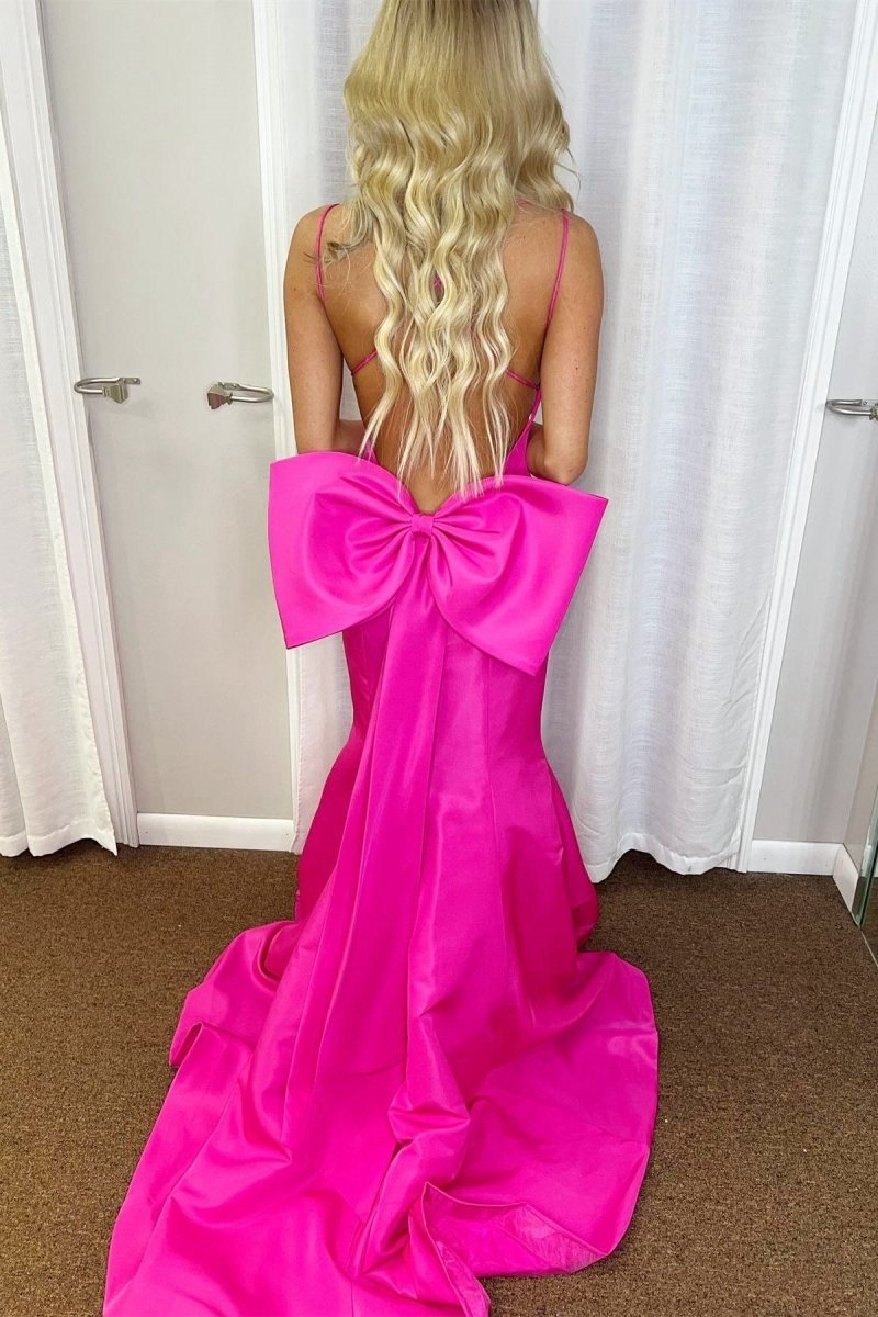 V-Neck Bow-Back Trumpet Long Gown
