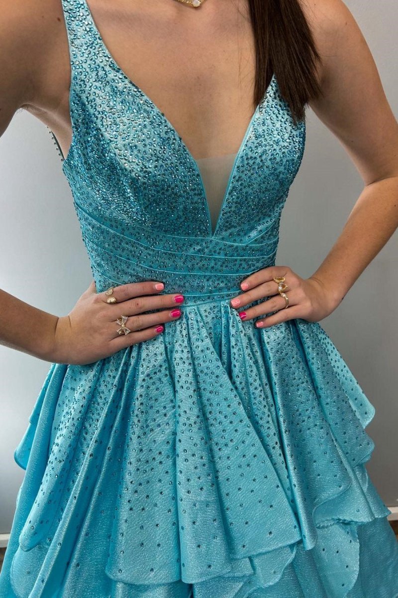 Hot Stone Multi-Layer Ruffle Long Prom Dresses