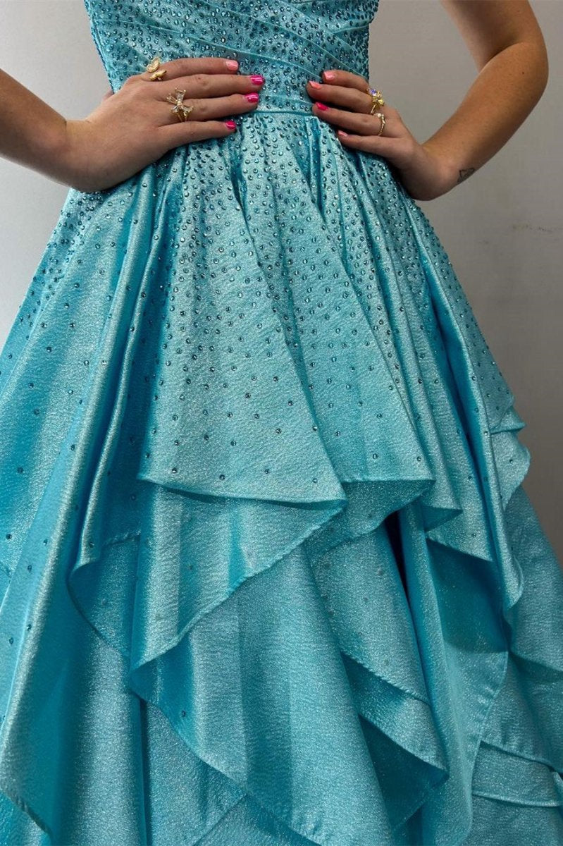 Hot Stone Multi-Layer Ruffle Long Prom Dresses