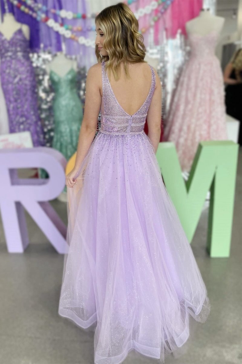 Tulle Hot Stone Backless A-line Prom Dresses