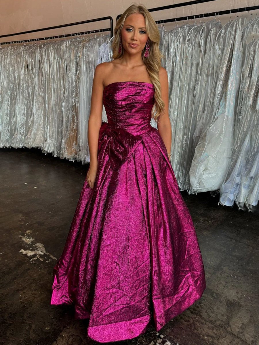Strapless A-line Long Prom Dresses with Bow