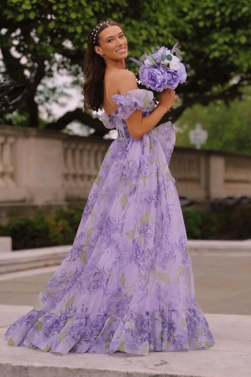 Strapless A-line Floral Prom Dresses with Detachable Sleeves