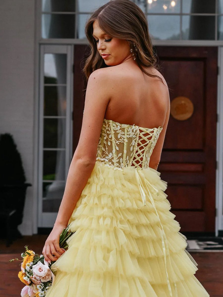 Sweeteart A-line Tie Tulle Long Prom Dresses