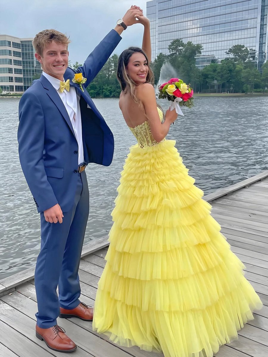 Sweeteart A-line Tie Tulle Long Prom Dresses