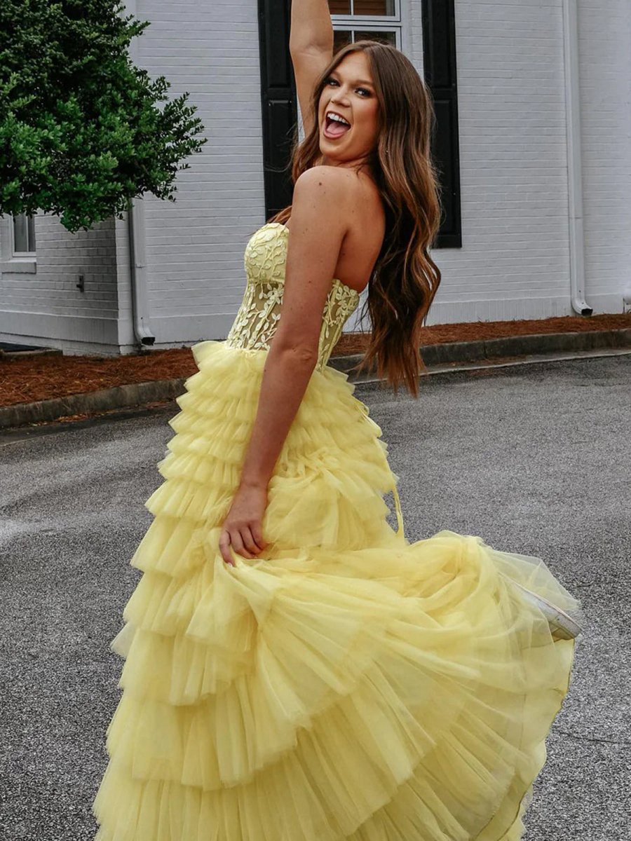 Sweeteart A-line Tie Tulle Long Prom Dresses