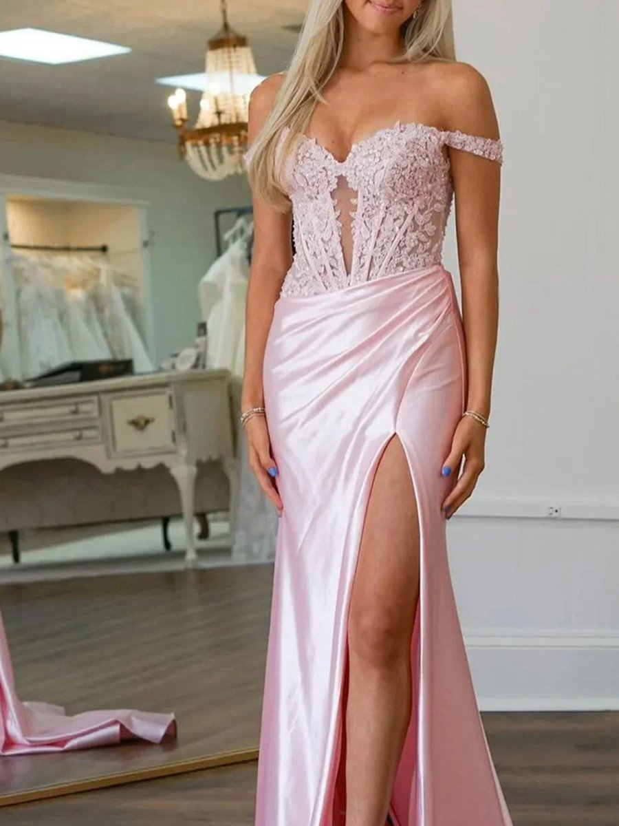 Mermaid Sweetheart Satin Long Prom Dresses with Split