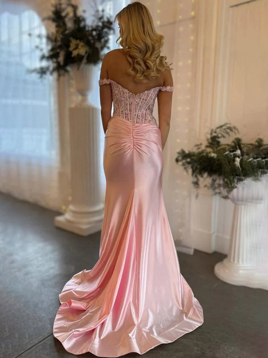Mermaid Sweetheart Satin Long Prom Dresses with Split