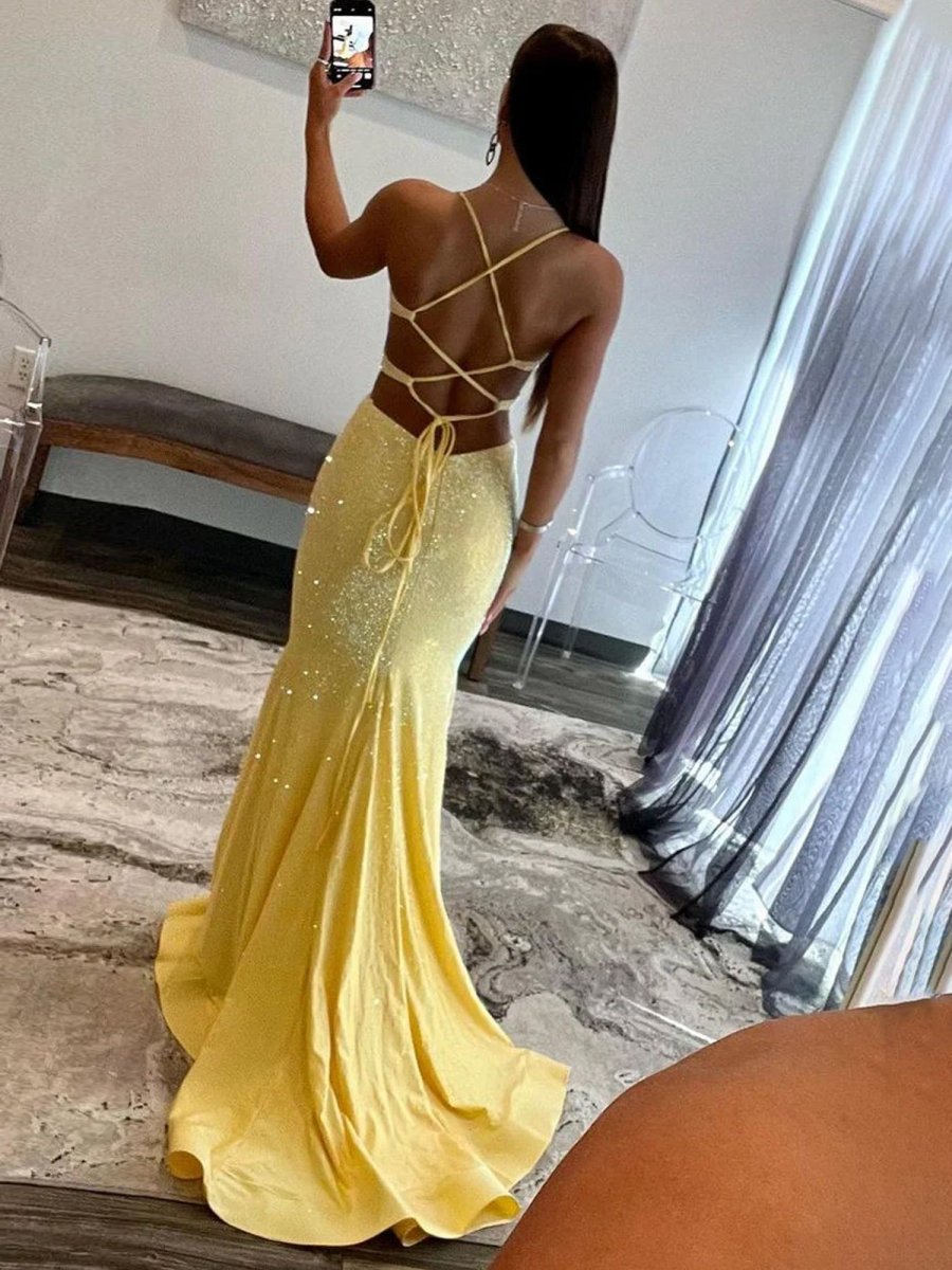 Sparkly Mermaid V Neck Sequins Long Prom Dresses