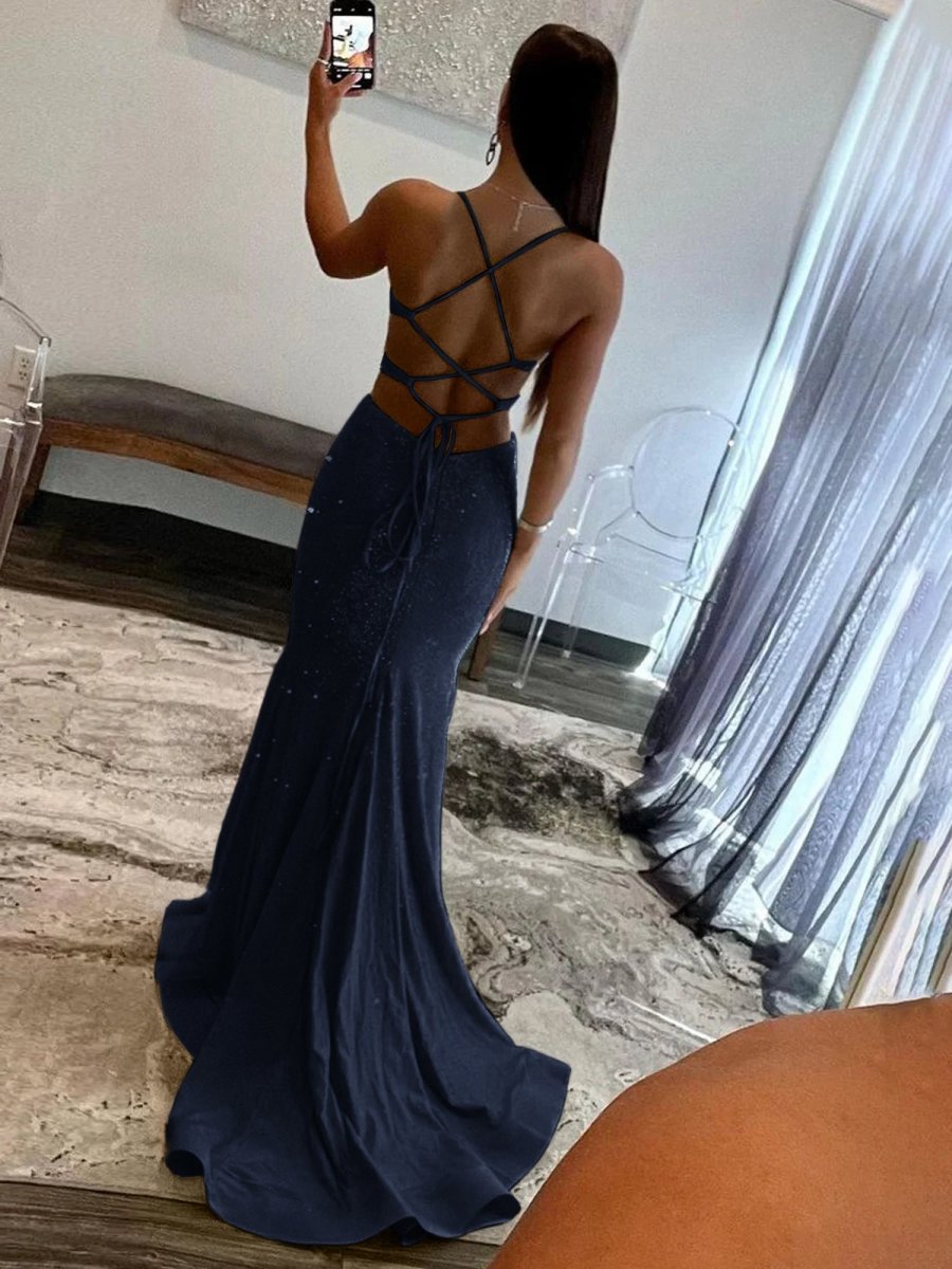 Sparkly Mermaid V Neck Sequins Long Prom Dresses