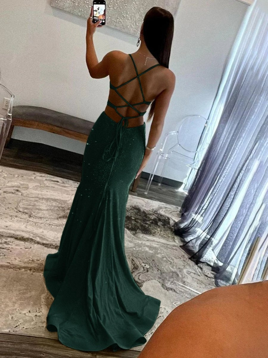 Sparkly Mermaid V Neck Sequins Long Prom Dresses