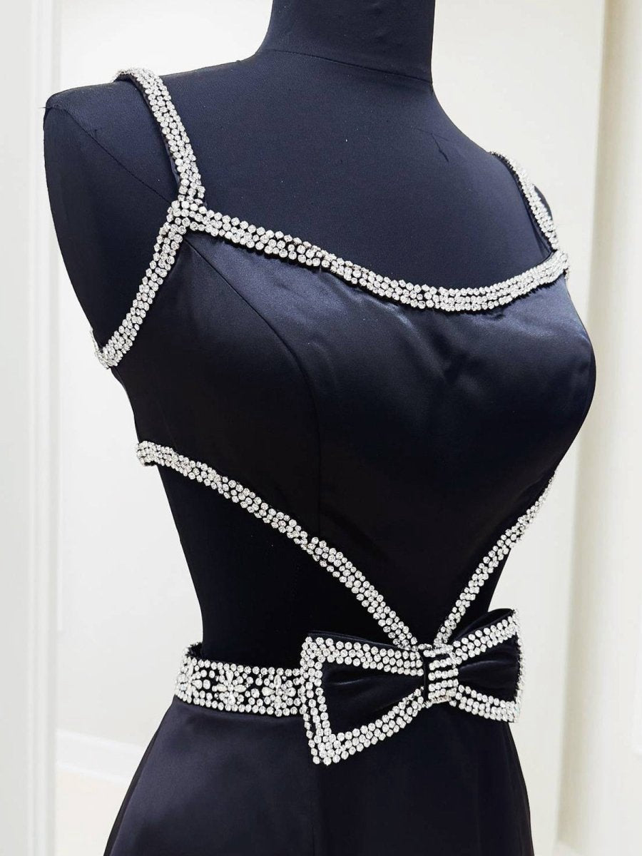 Scoop Neck Mermaid Beaded Long Prom Dresses with Bow