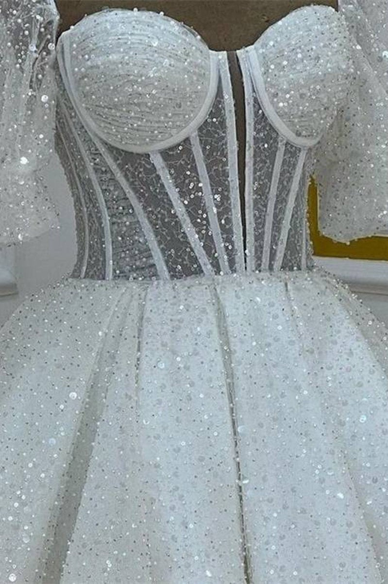 Sweetheart Sequin Short Homecoming Dresses with Puff Sleeves