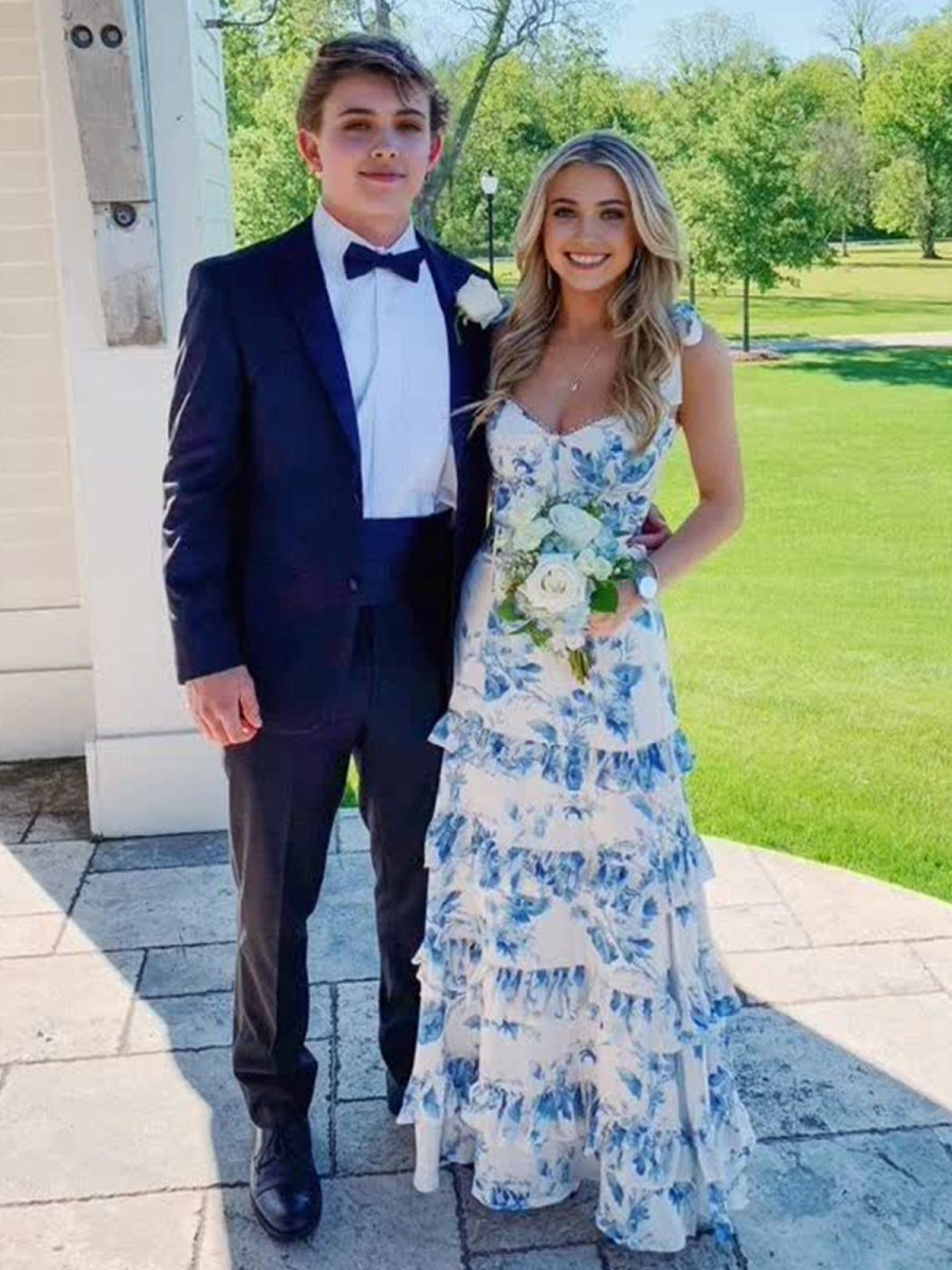 Sweetheart A-line Long Floral Prom Dresses