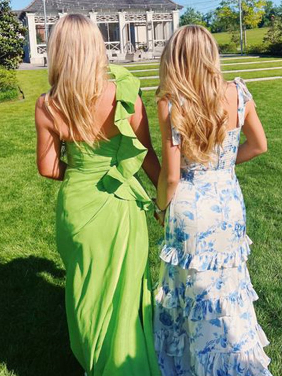 Sweetheart A-line Long Floral Prom Dresses