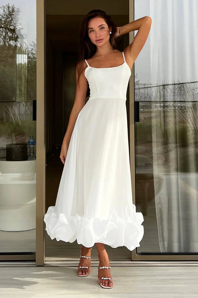 A-line Satin Long Prom Dresses with Ruffles