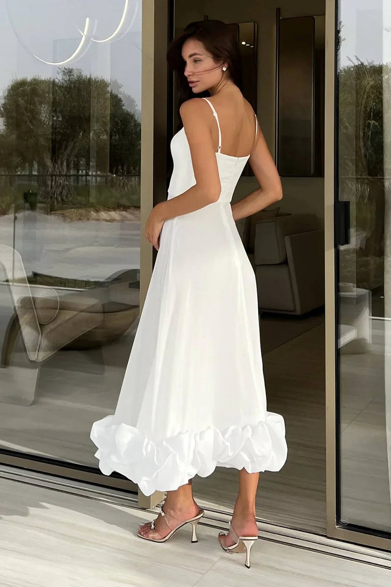 A-line Satin Long Prom Dresses with Ruffles