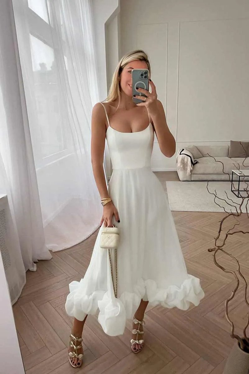 A-line Satin Long Prom Dresses with Ruffles