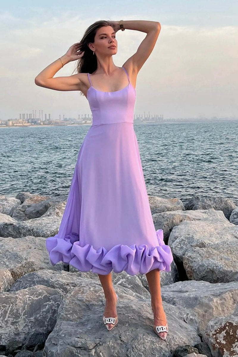 A-line Satin Long Prom Dresses with Ruffles