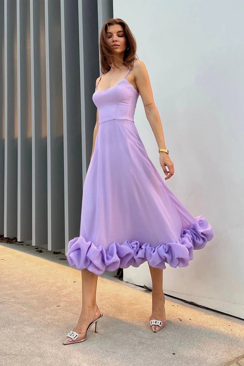 A-line Satin Long Prom Dresses with Ruffles