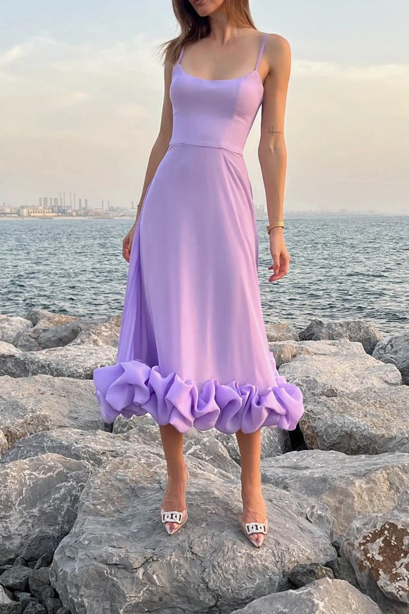 A-line Satin Long Prom Dresses with Ruffles