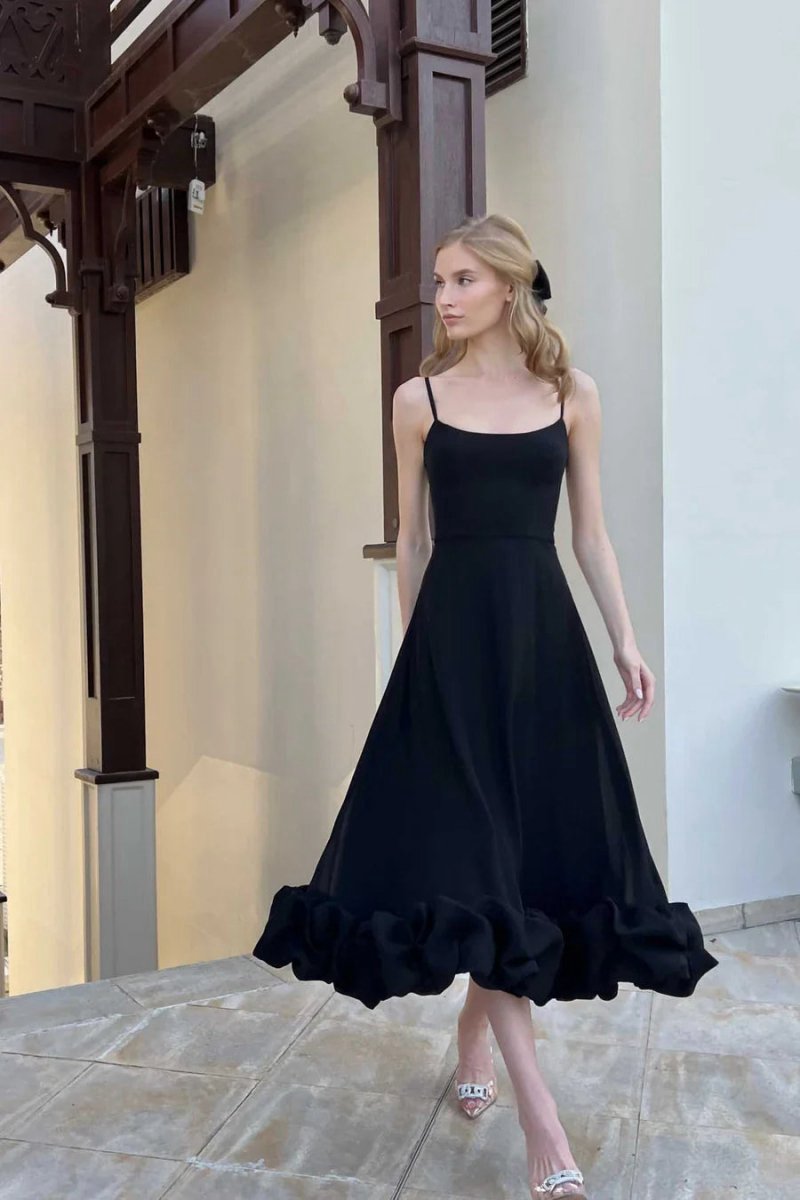 A-line Satin Long Prom Dresses with Ruffles