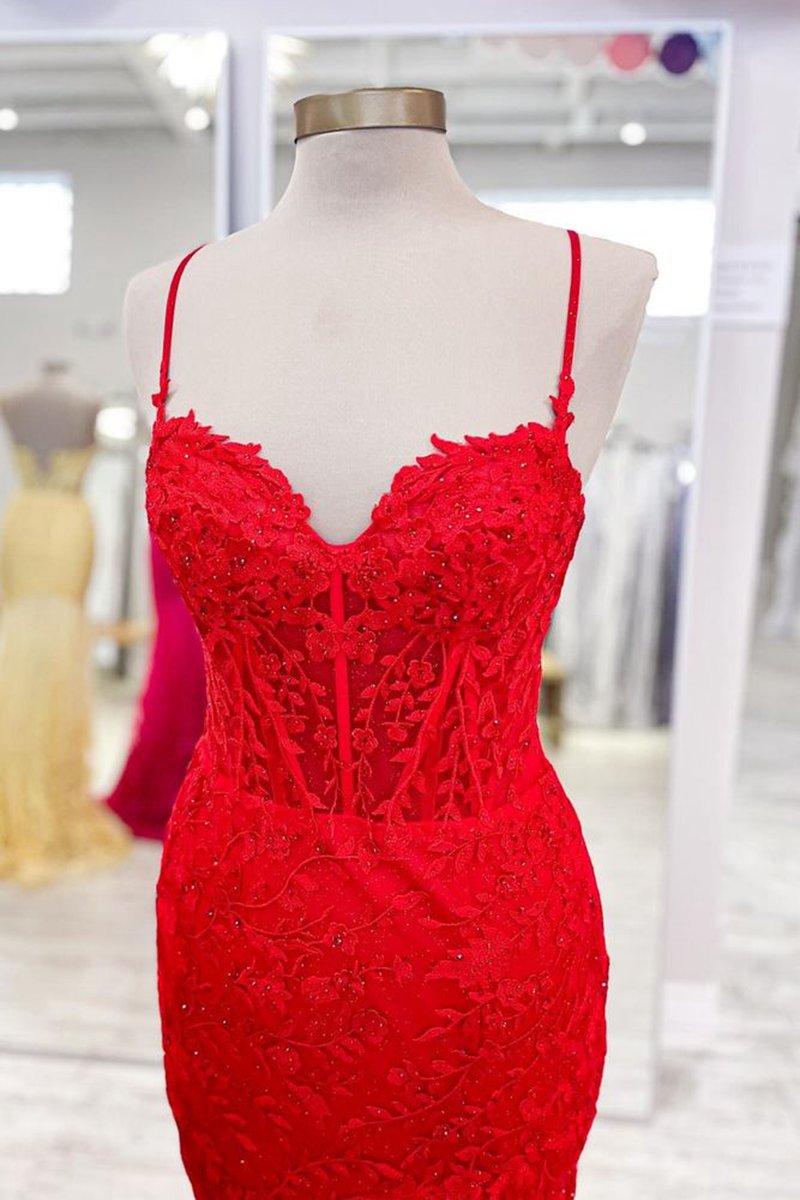 Lace Applique Long Mermaid Dresses with Slit