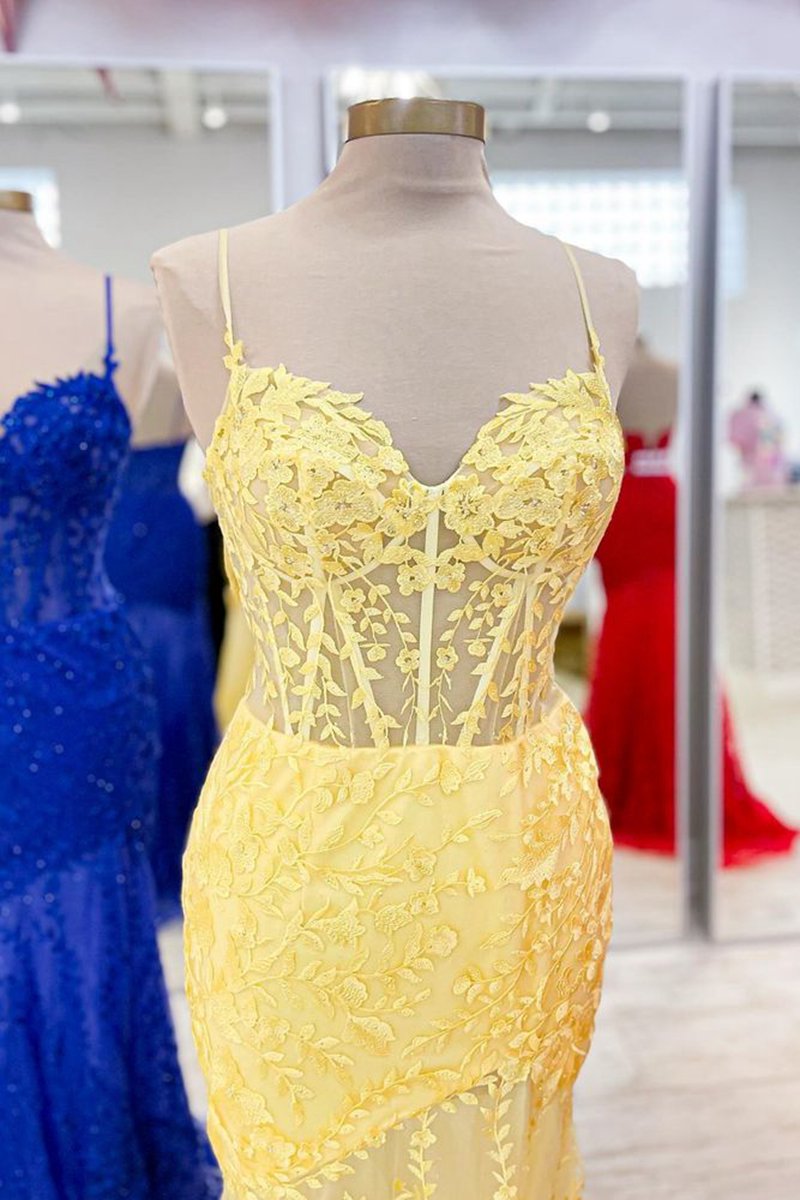 Lace Applique Long Mermaid Dresses with Slit