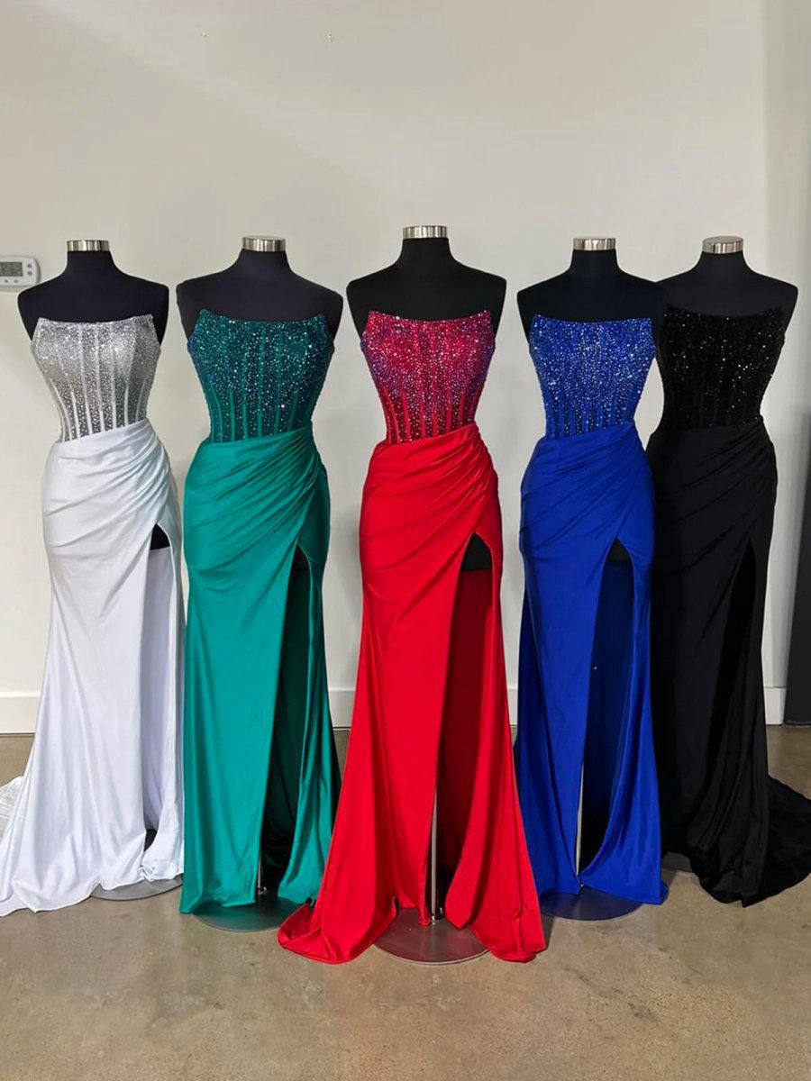 Mermaid Scoop Neck Satin Long Prom Dresses