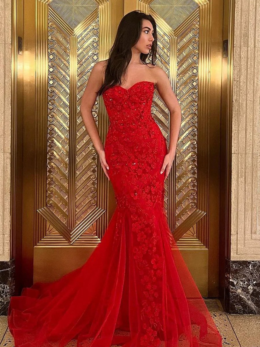 Mermaid Sweetheart Lace Long Prom Dresses