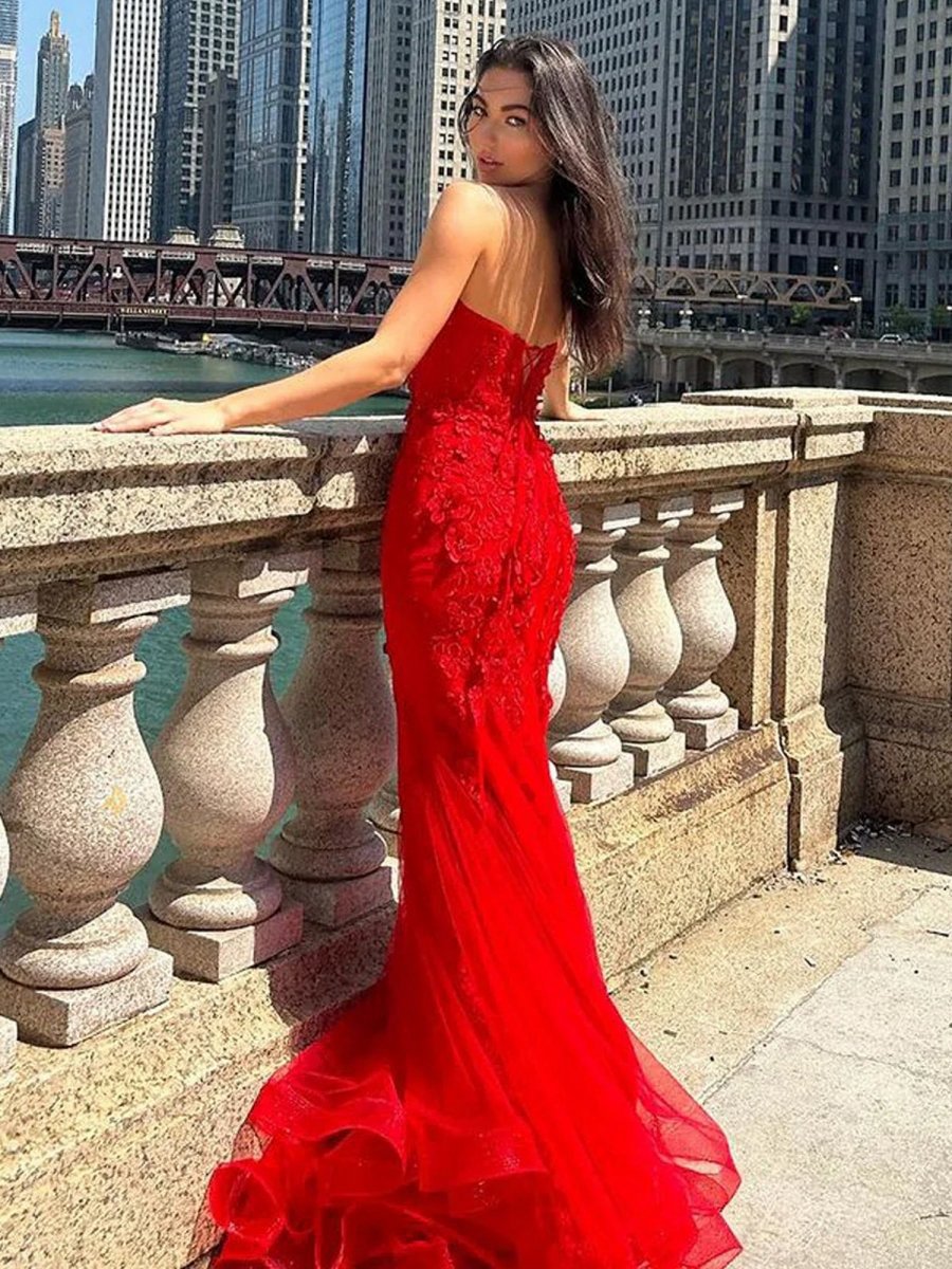 Mermaid Sweetheart Lace Long Prom Dresses
