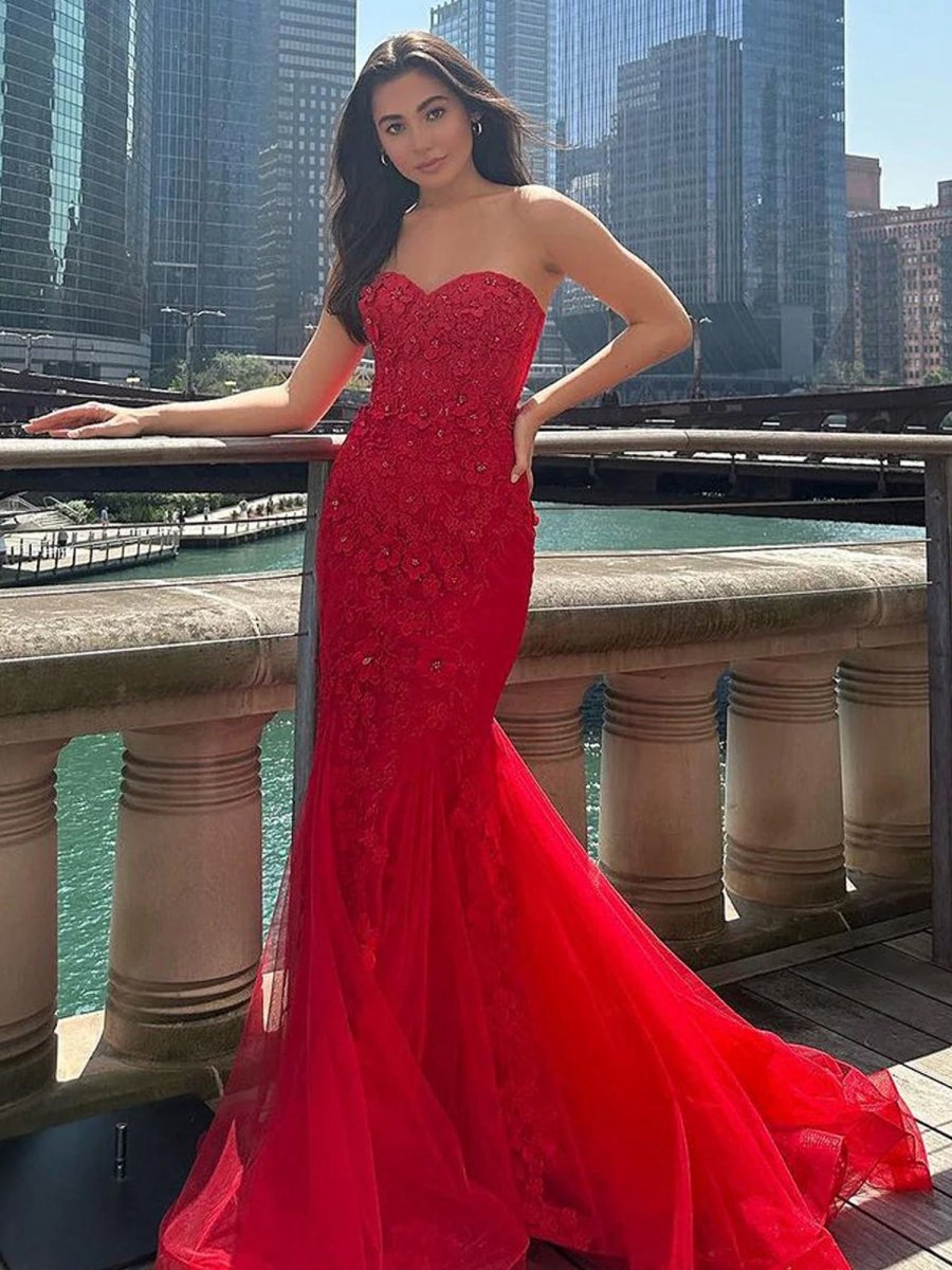 Mermaid Sweetheart Lace Long Prom Dresses
