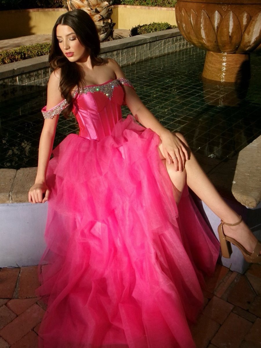 A-line Off the Shoulder Tulle Long Prom Dresses with Beading