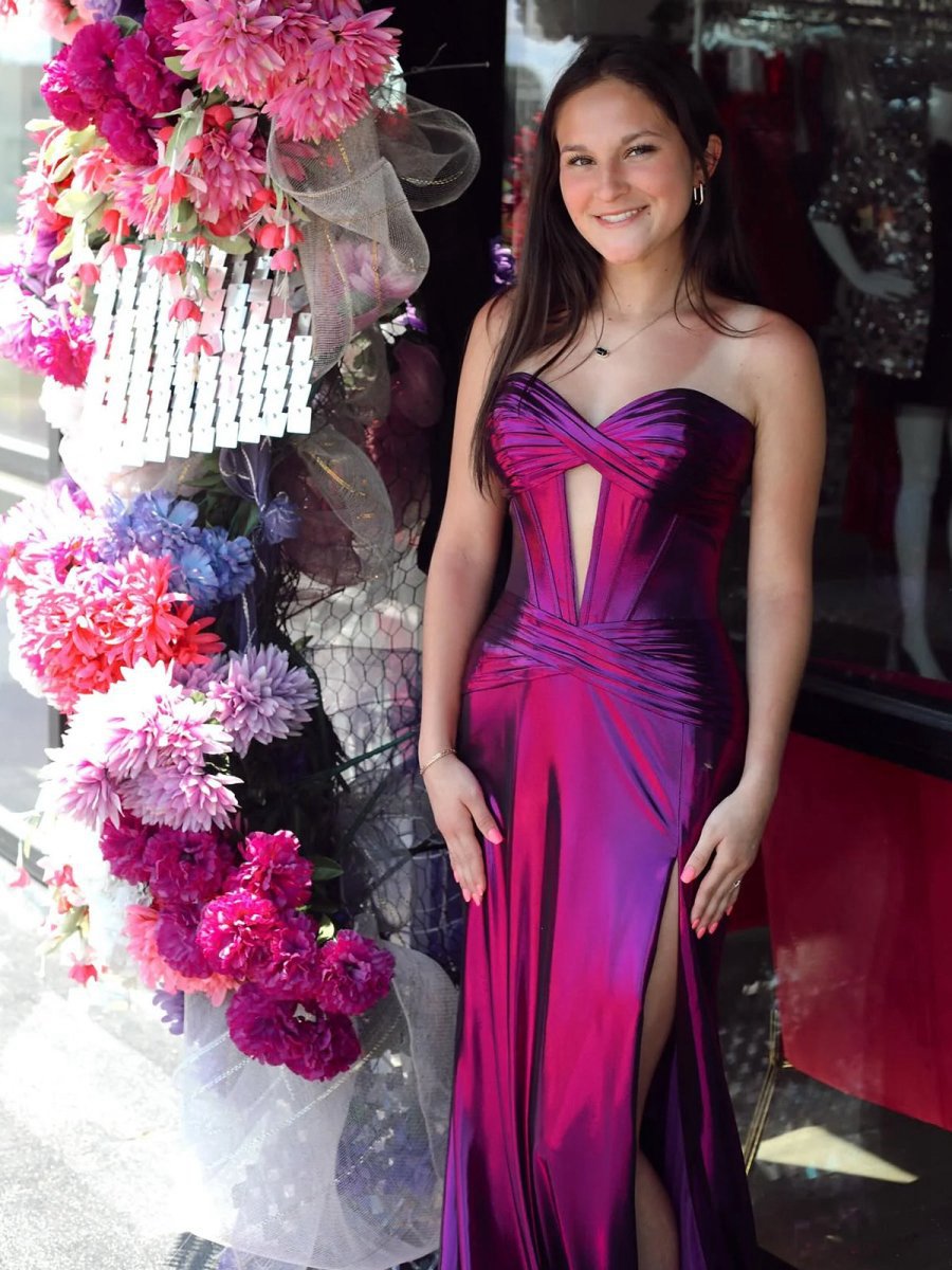 Mermaid Sweetheart Metallic Long Prom Dresses with Slit