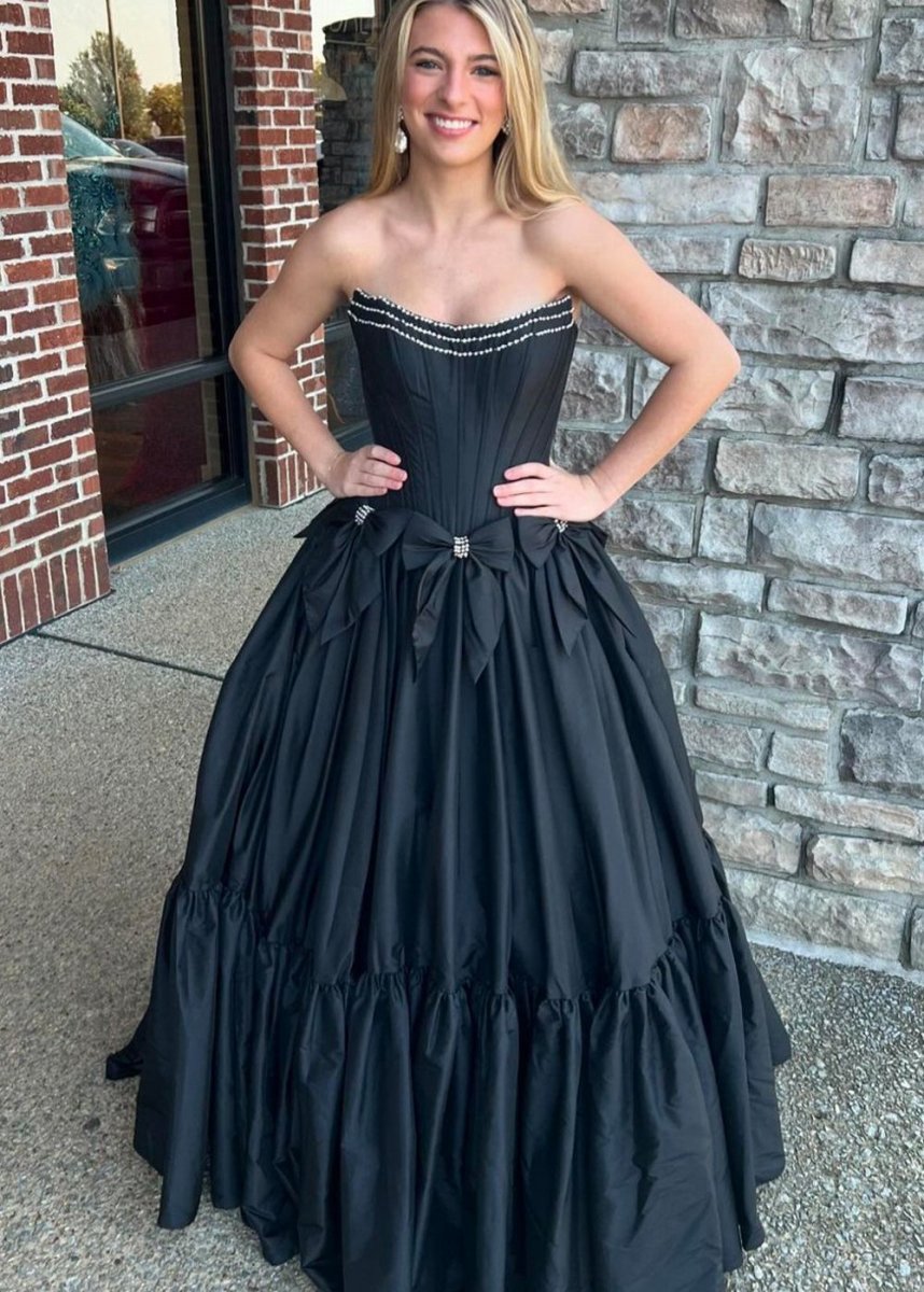 A-line Scoop Neck Satin Long Prom Dresses with Bow Knots