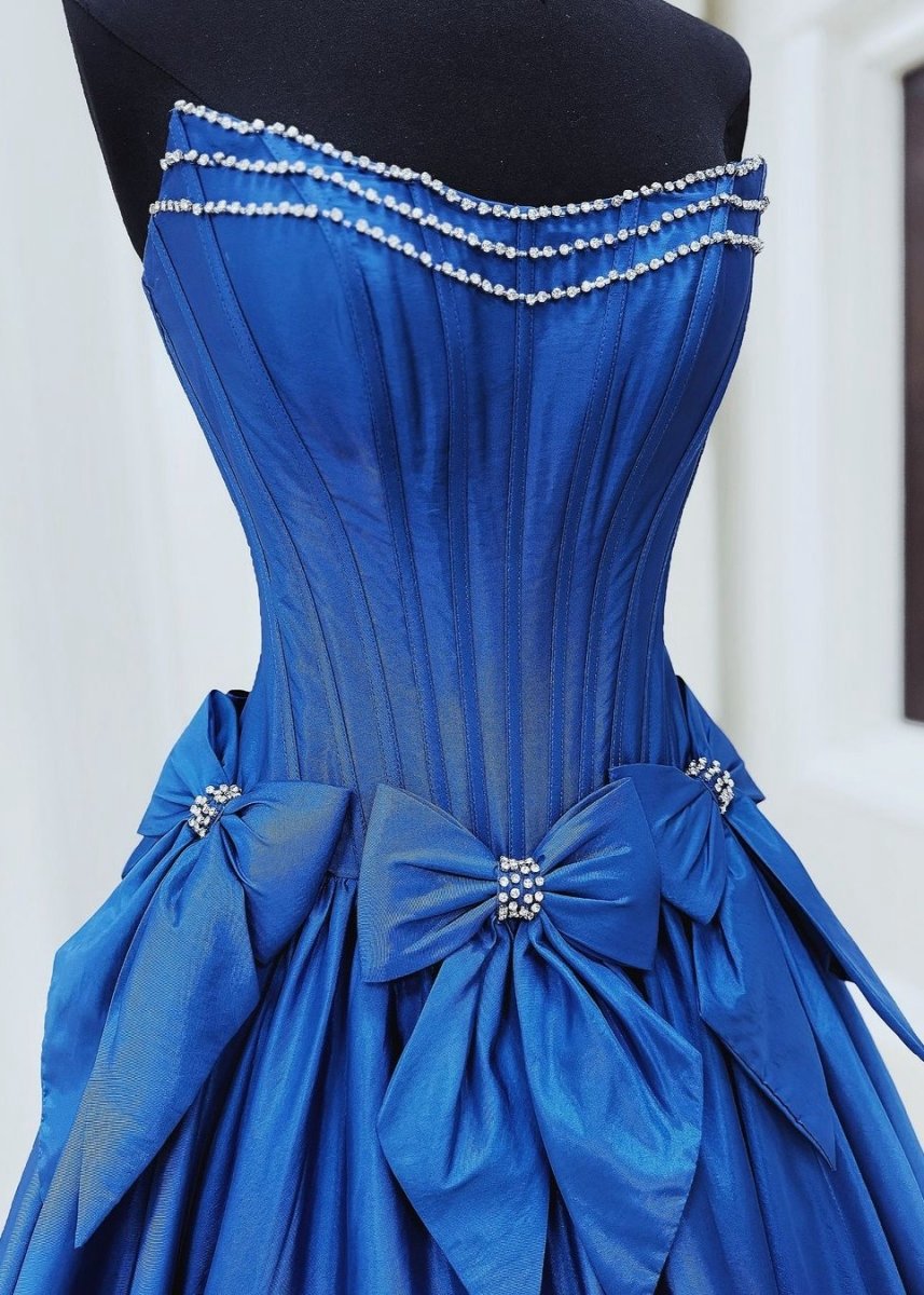 A-line Scoop Neck Satin Long Prom Dresses with Bow Knots