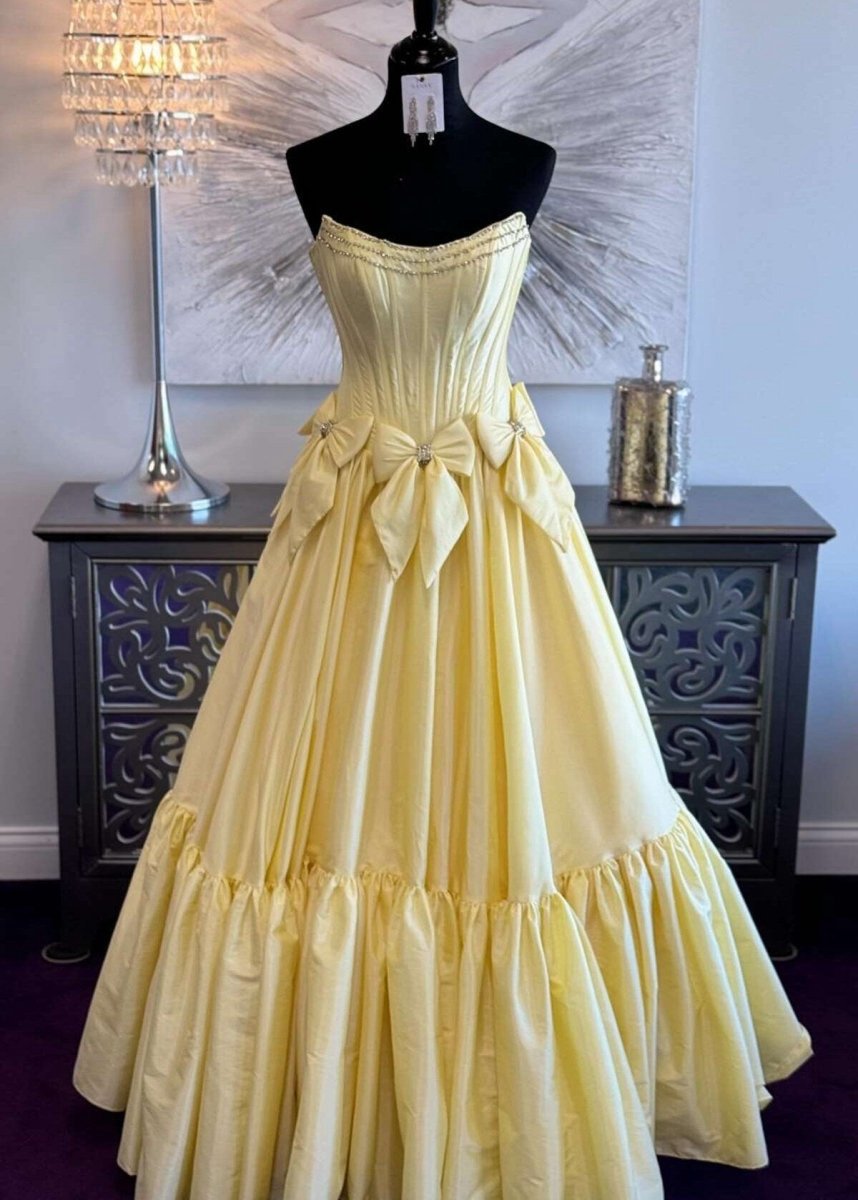 A-line Scoop Neck Satin Long Prom Dresses with Bow Knots
