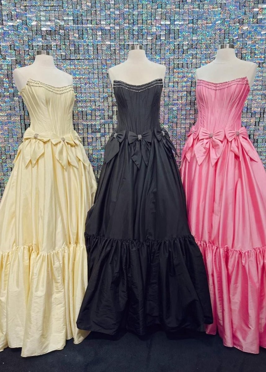 A-line Scoop Neck Satin Long Prom Dresses with Bow Knots