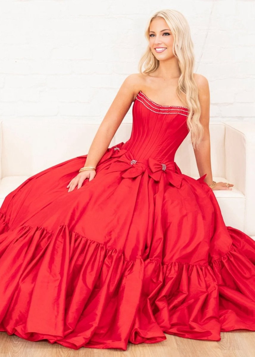 A-line Scoop Neck Satin Long Prom Dresses with Bow Knots