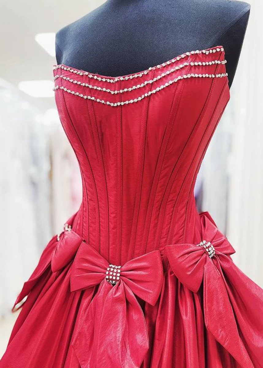 A-line Scoop Neck Satin Long Prom Dresses with Bow Knots
