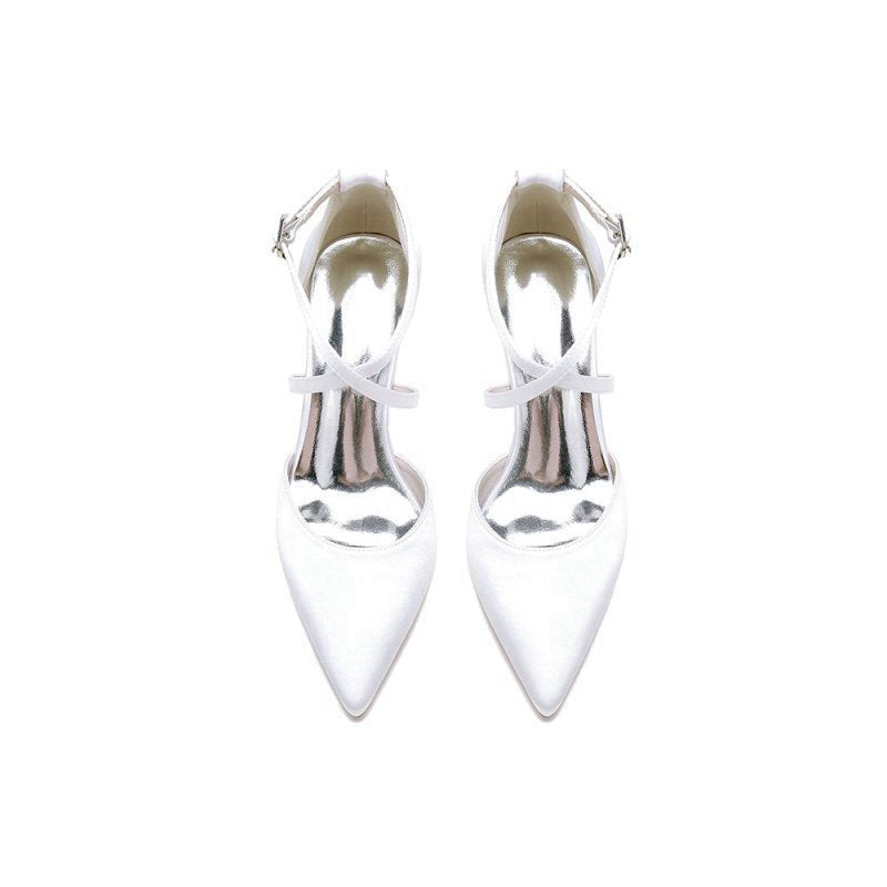 Satin Pump with Cross-Strap and Metal Accent