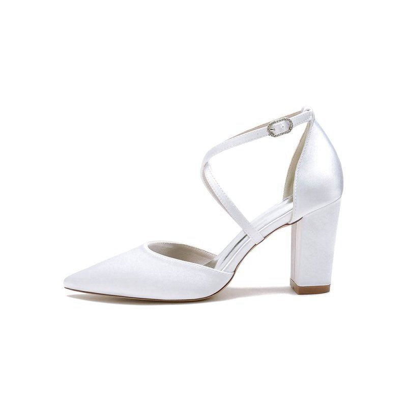 Satin Pump with Cross-Strap and Metal Accent