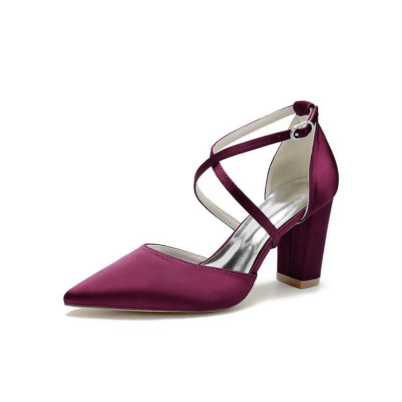 Satin Pump with Cross-Strap and Metal Accent