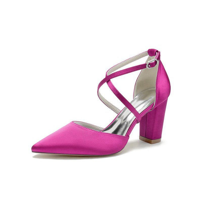 Satin Pump with Cross-Strap and Metal Accent